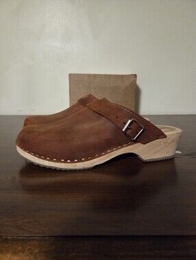 Lotta From Stockholm Strap Clogs 41 US 10 Burnt Orange Rust Wood Classic Mules